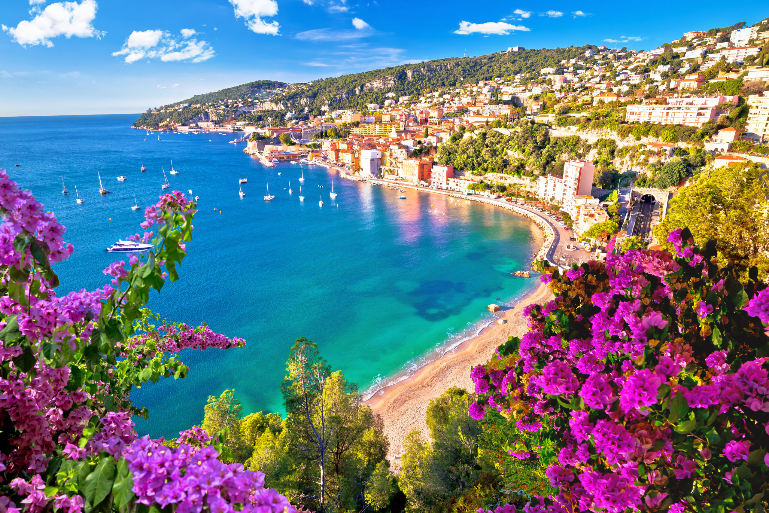 Villefranche sur Mer idyllic French riviera town aerial bay view